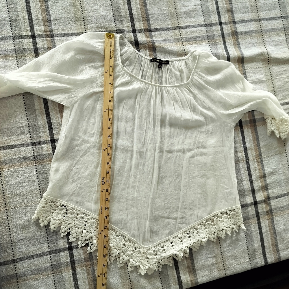 Always Indigo White gauze peasant blouse Size L Cottagecore Boho Chic Peasant - Picture 5 of 8